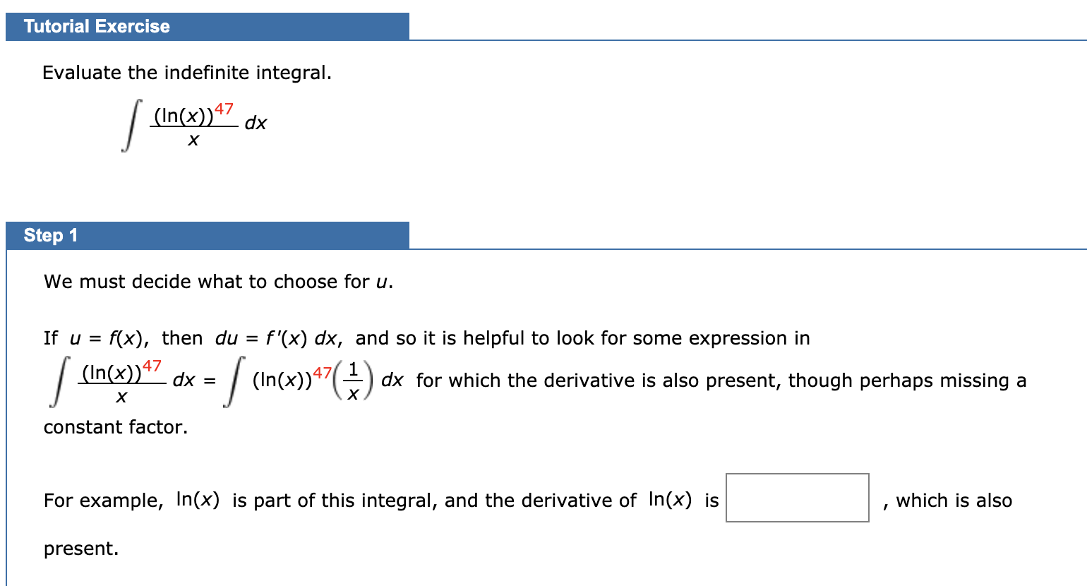 look for some expression in (in()_ ax = (In(x))47 -dx for which