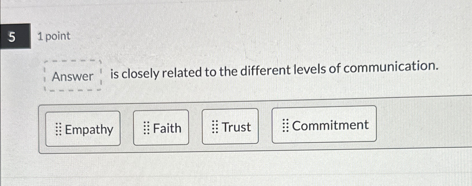  1 point Answer is closely related to the different levels of