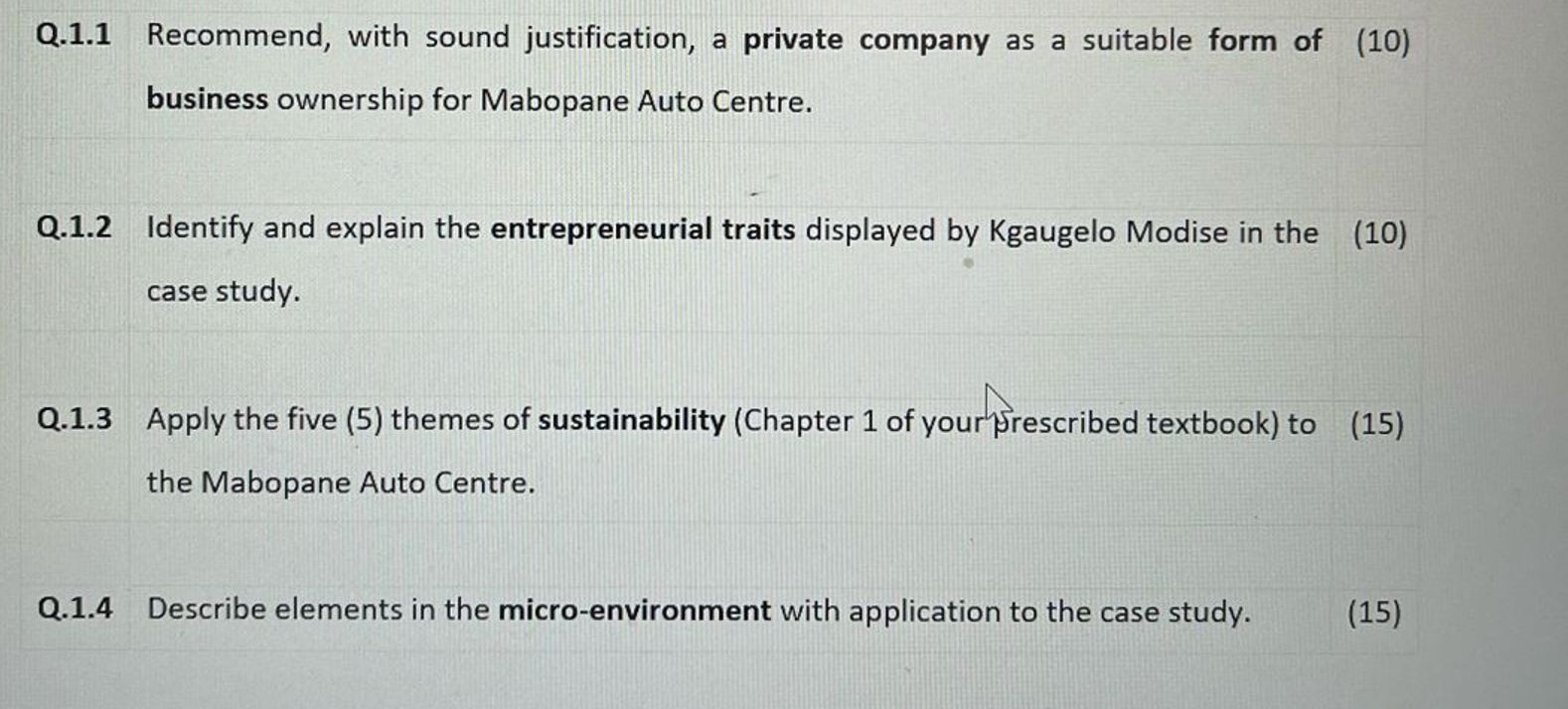  Q.1.1 Recommend, with sound justification, a private company as a suitable