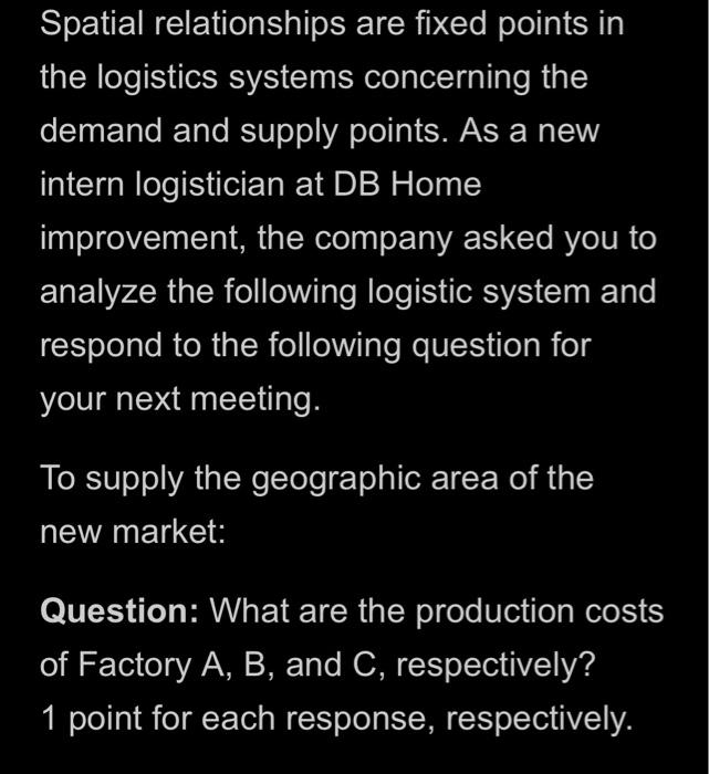  Spatial relationships are fixed points in the logistics systems concerning the