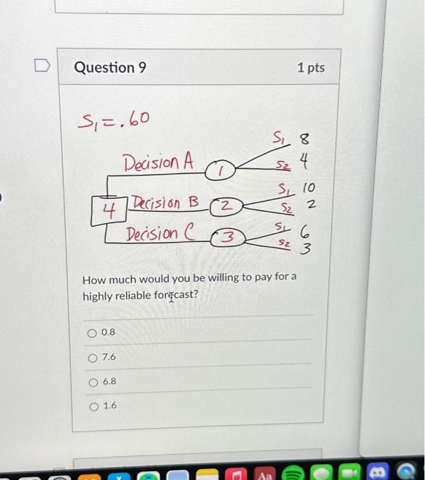  Question 9 S=.60 Decision B 4 I Decision C 0.8 7.6