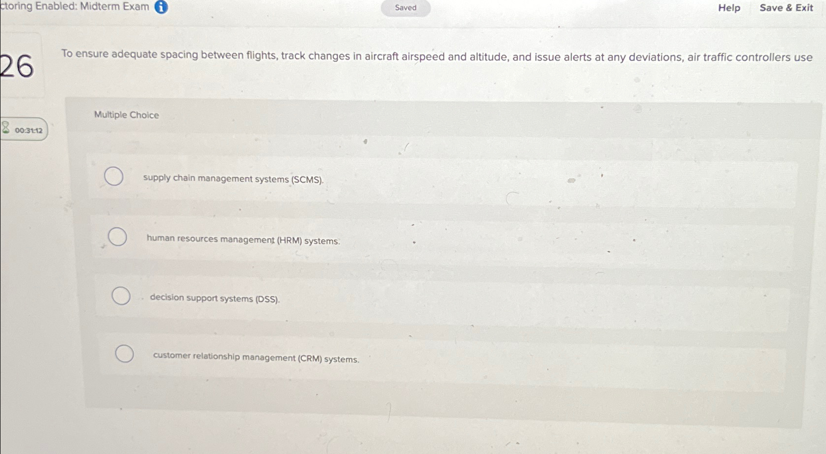  ctoring Enabled: Midterm Exam (i) Help Save & Exit To ensure