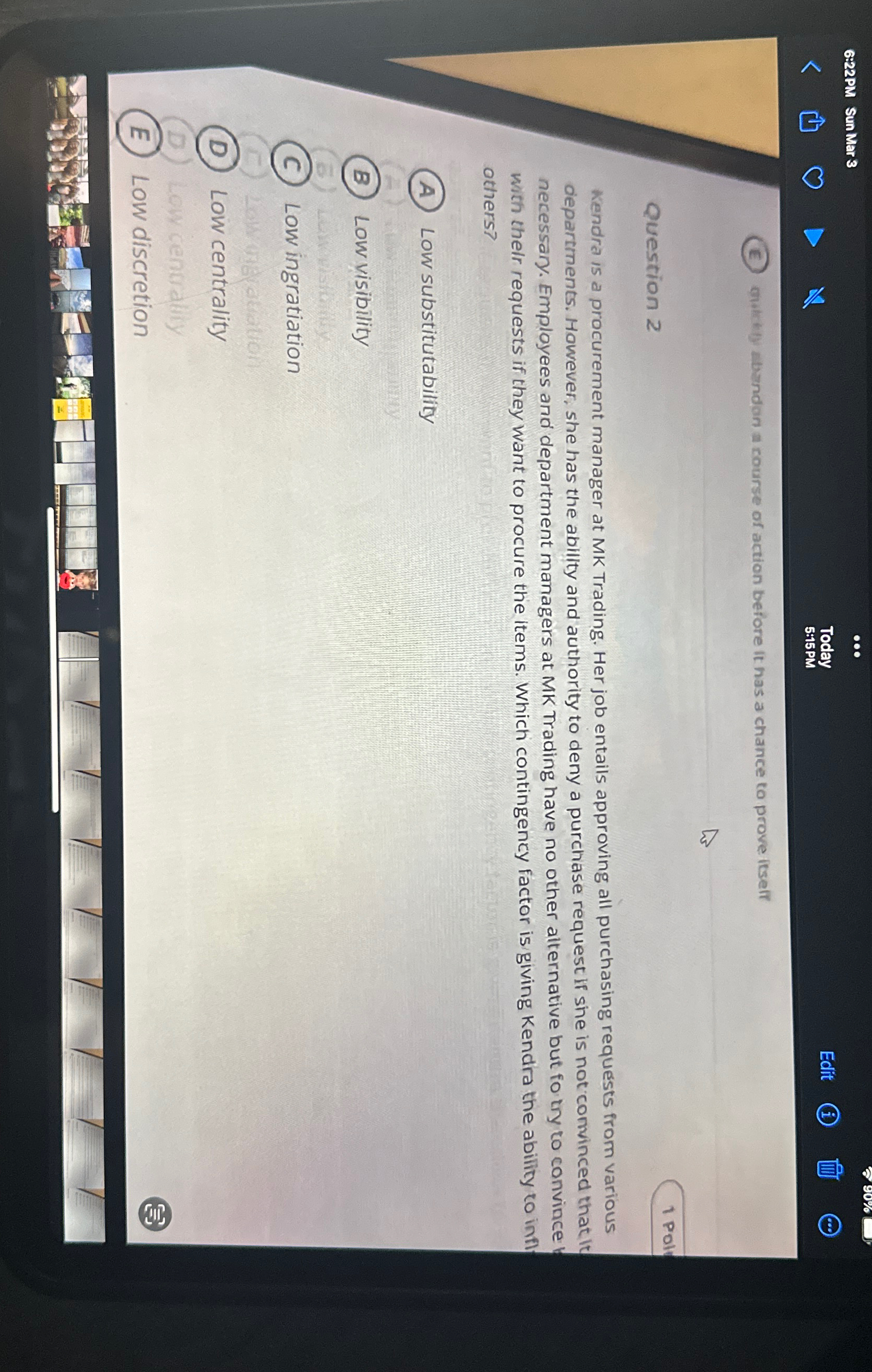 6:22PM Sun Mar 3 Question 2 1 Pall Kendra is a