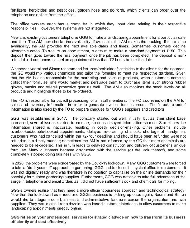 the company (this can be done in numerical or bullet-point format). Case