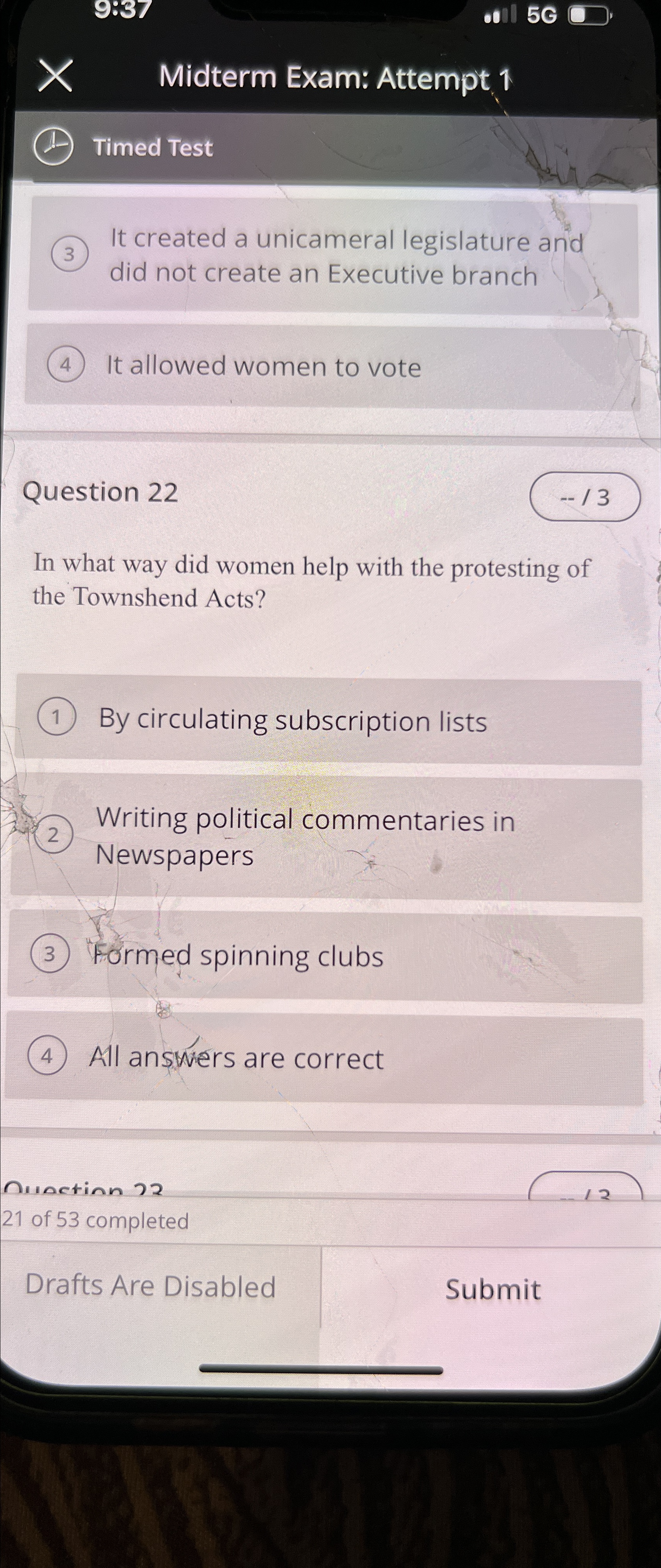 Midterm Exam: Attempt 1 Timed Test It created a unicameral legislature