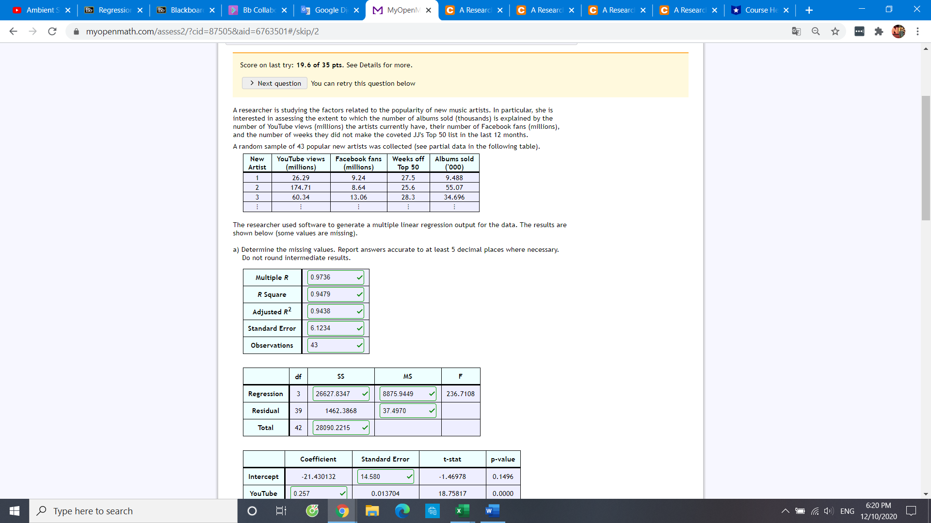  Ambient S X Bb Regression > Bb Blackboard X Bb Collabc