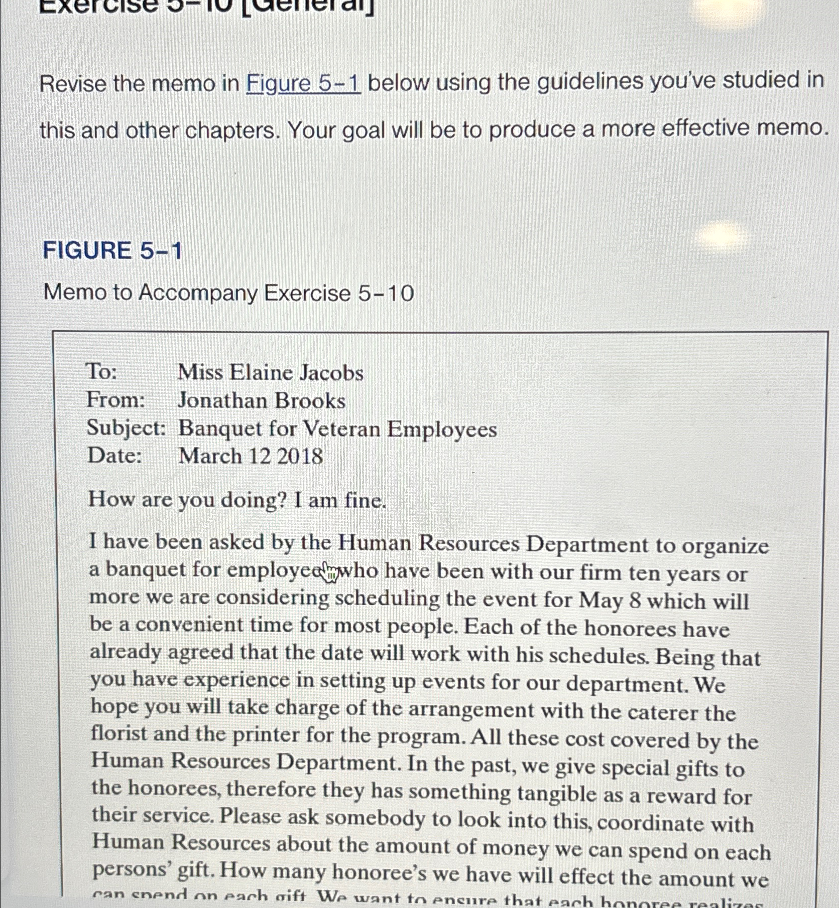  Revise the memo in Figure 5-1 below using the guidelines you've