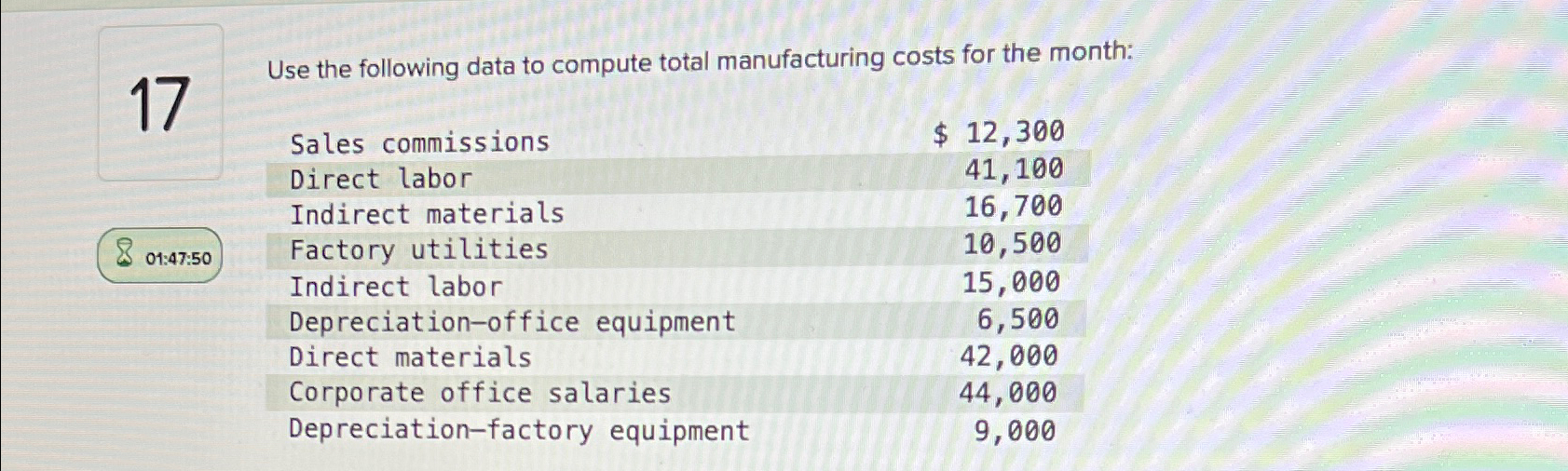  total manufacturing cost 