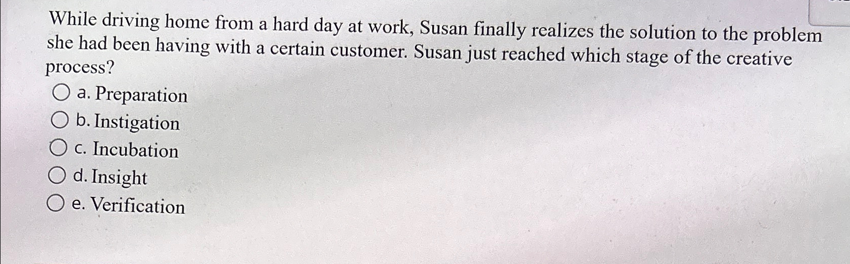  While driving home from a hard day at work, Susan finally