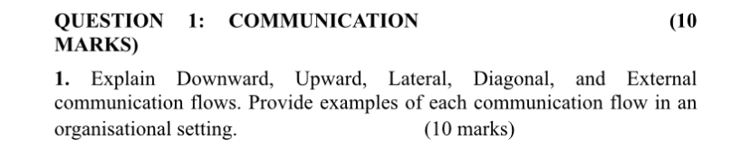  QUESTION 1: COMMUNICATION MARKS) Explain Downward, Upward, Lateral, Diagonal, and External