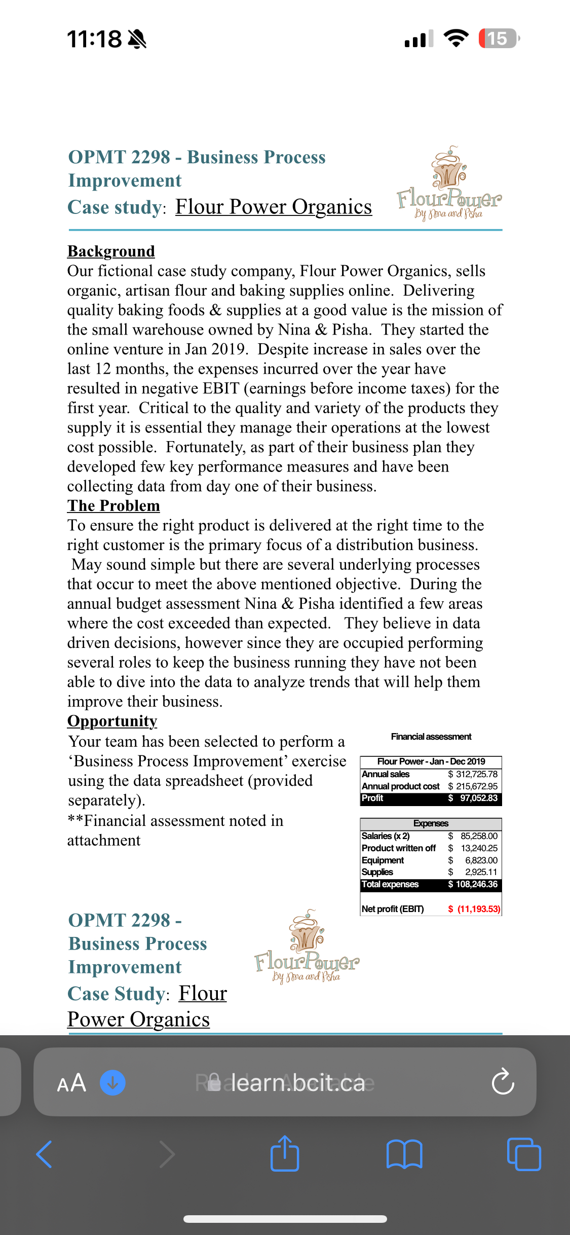  11:18 ."l 15 OPMT 2298- Business Process Improvement Case study: Flour
