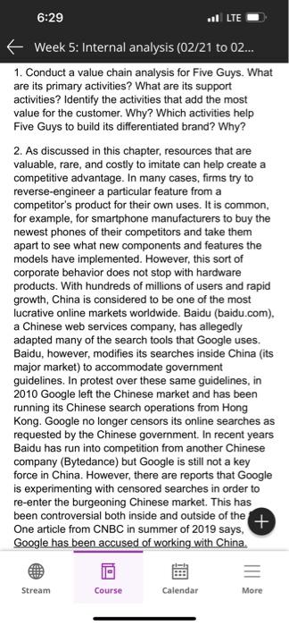  Week 5 : Internal analysis (02/21 to 02 1. Conduct a