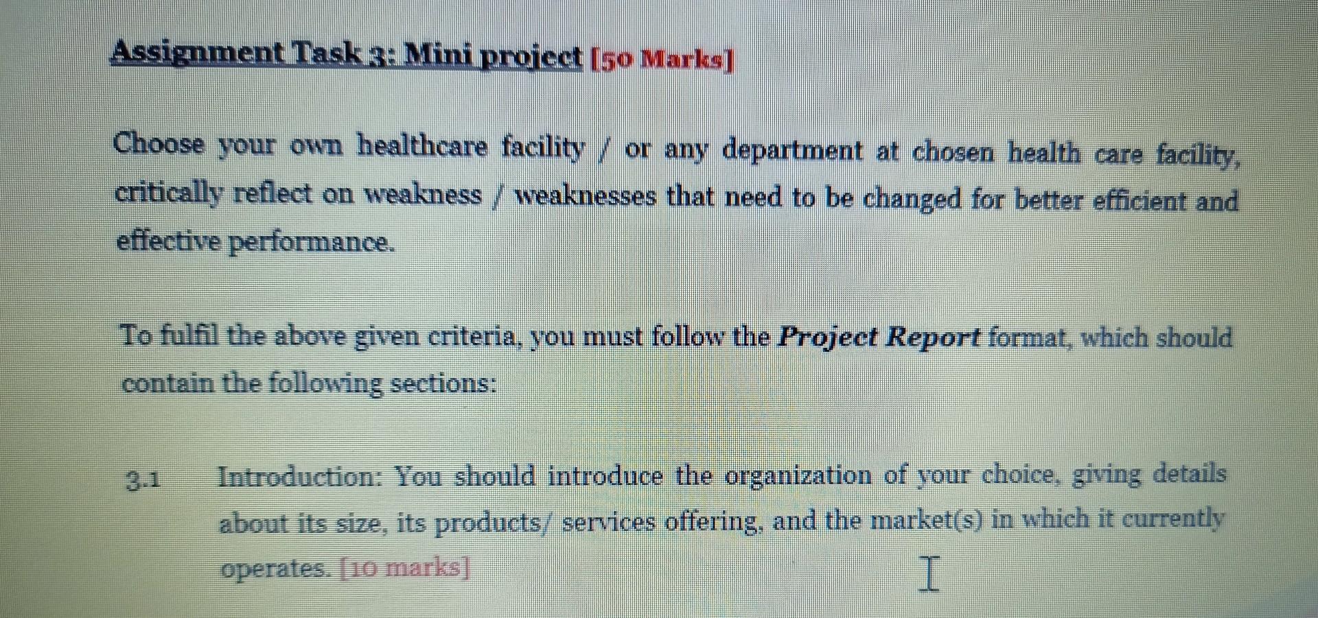  Assigmment Task 3: Mini project [50 Marks] Choose your own healthcare