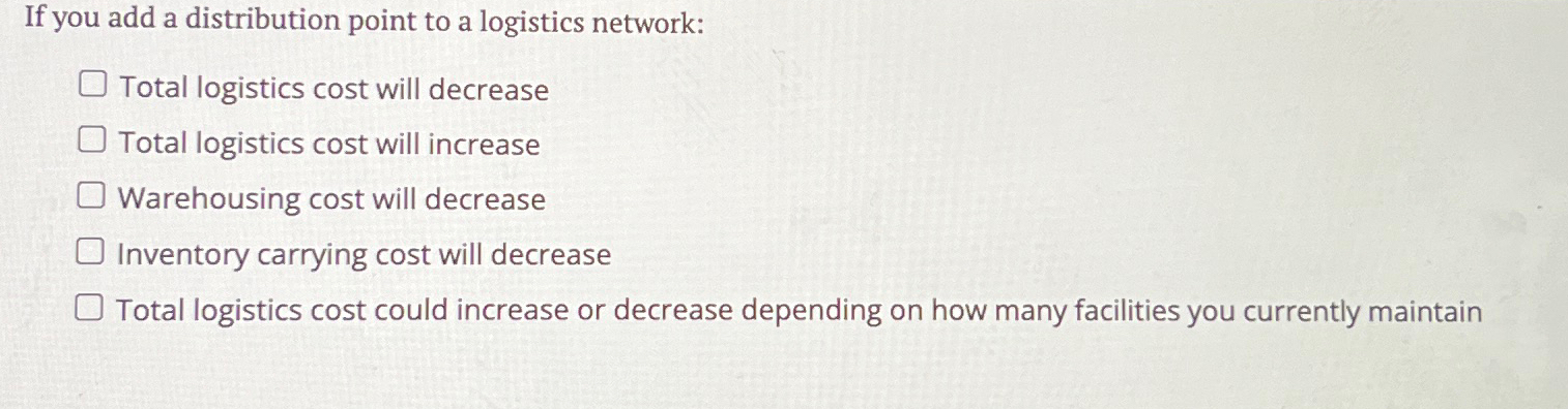  If you add a distribution point to a logistics network: Total