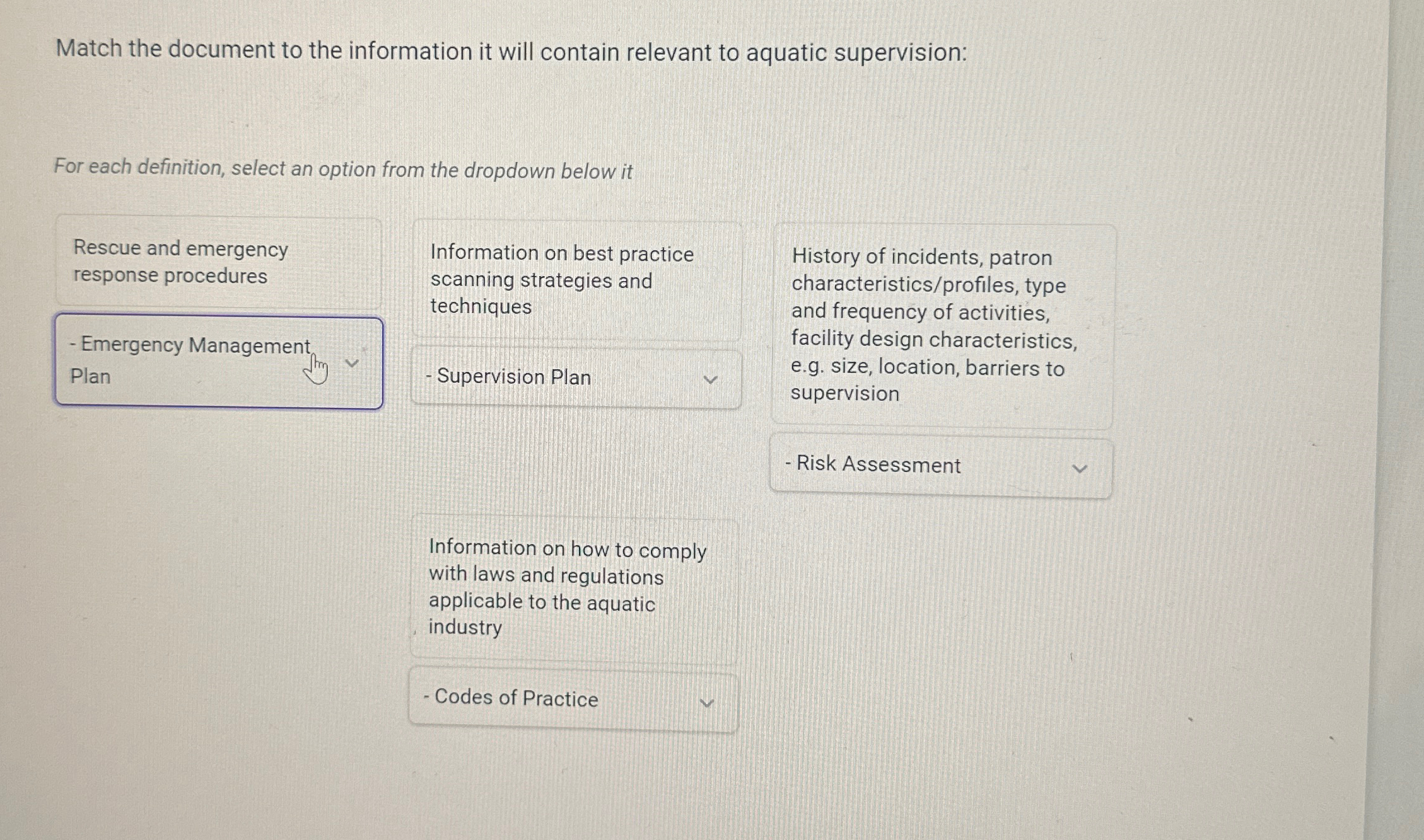  Match the document to the information it will contain relevant to