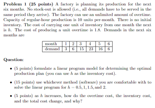 Problem 1 (25 points) A factory is planning its production for