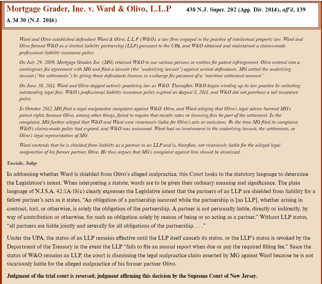 IRAC method for this case: Mortgage Grader, Inc. v. Ward \& Olivo,