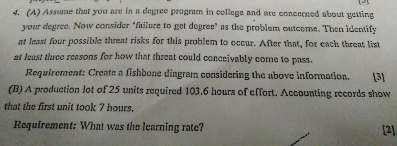  4. (A) Assume that you are in a degree program in