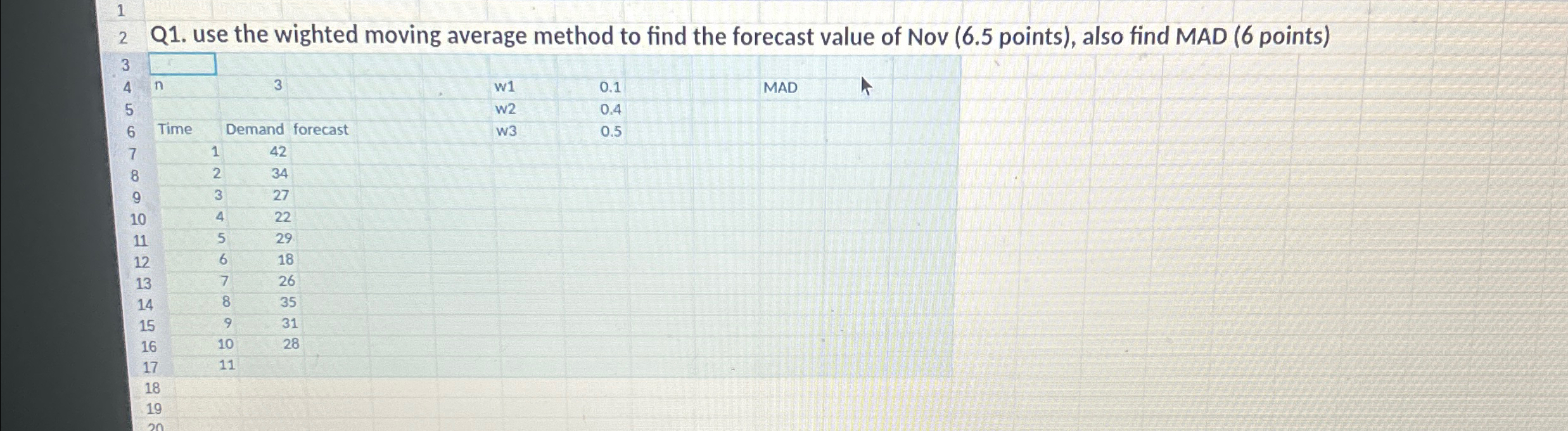  1 Q1. use the wighted moving average method to find the