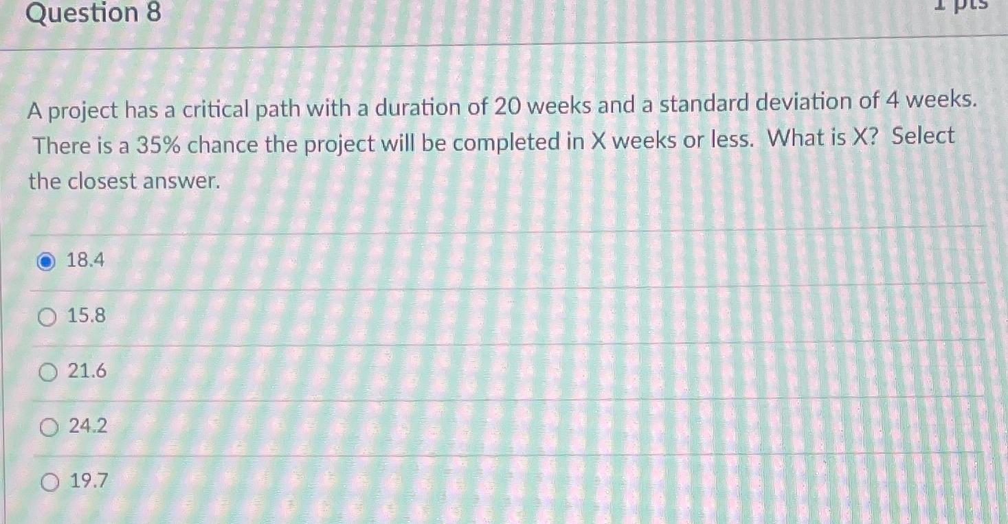  Question 8 A project has a critical path with a duration