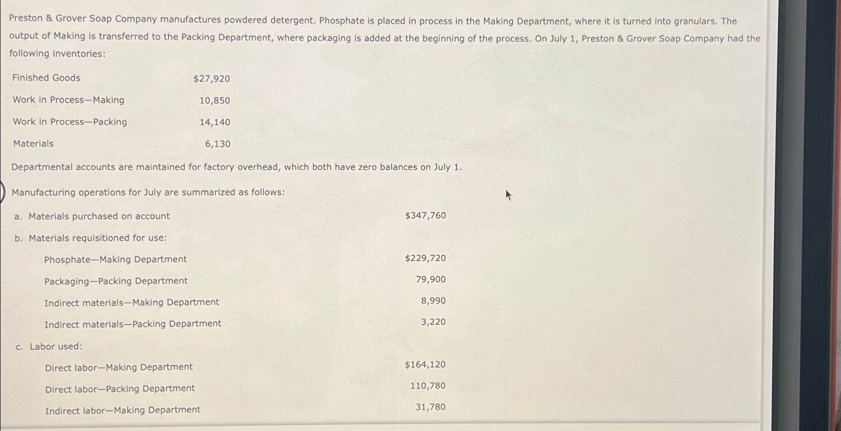  following inventories: \table[[Finished Goods,$27,920 