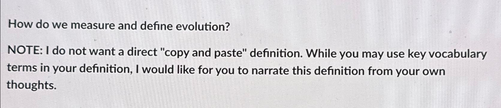  How do we measure and define evolution? NOTE: I do not