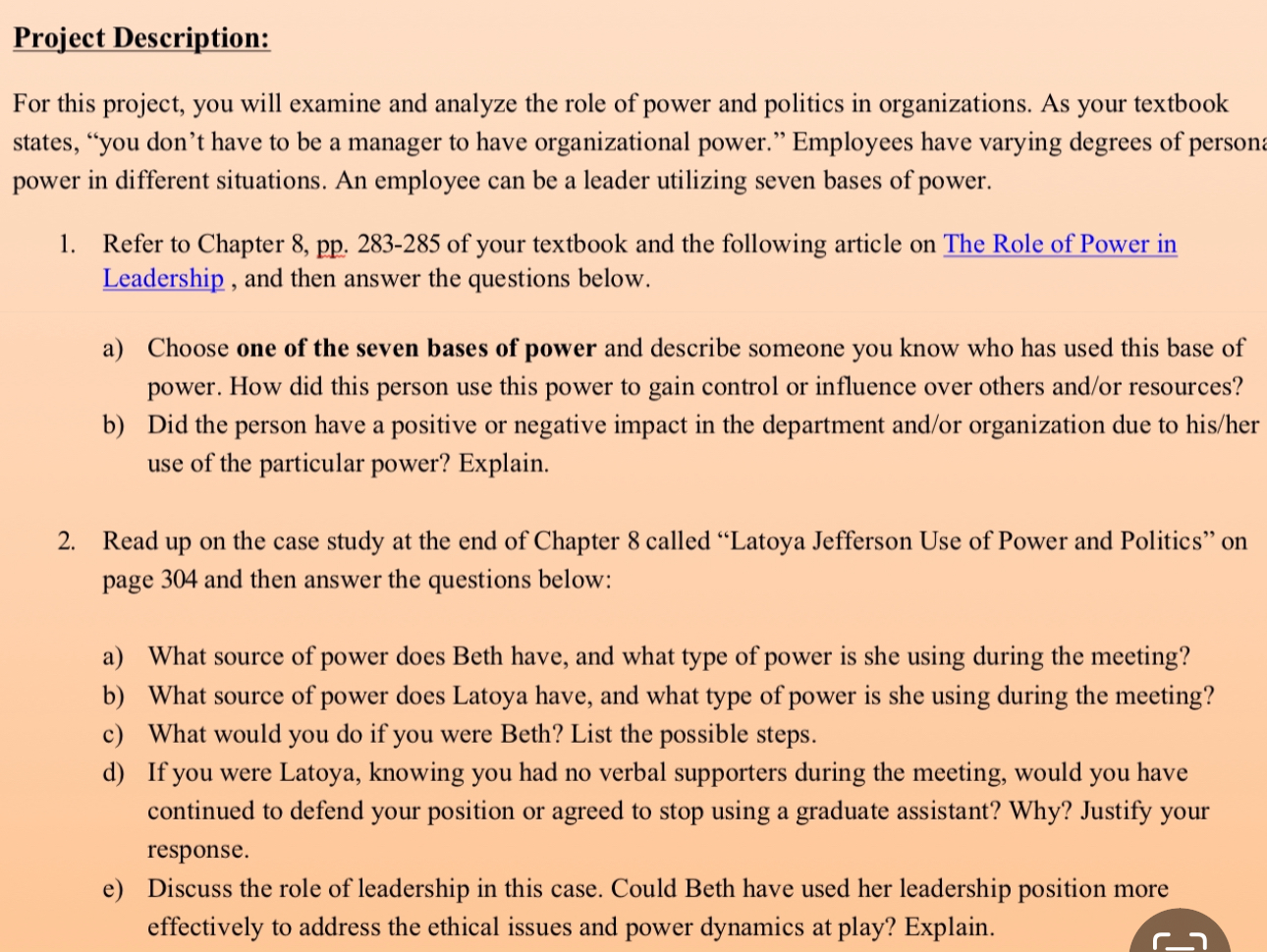  Project Description: For this project, you will examine and analyze the