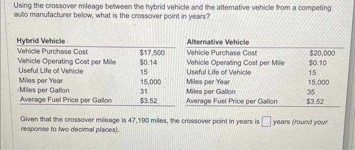 please answer ASAP for a good rating Using the crossover mileage between