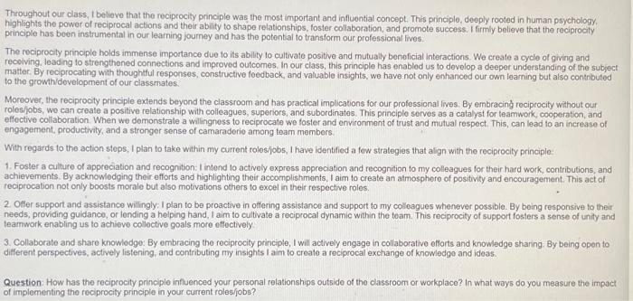 help please fast Throughout our class, I beliove that the reciprocity principle