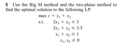  6 Use the Big M method and the two-phase method to