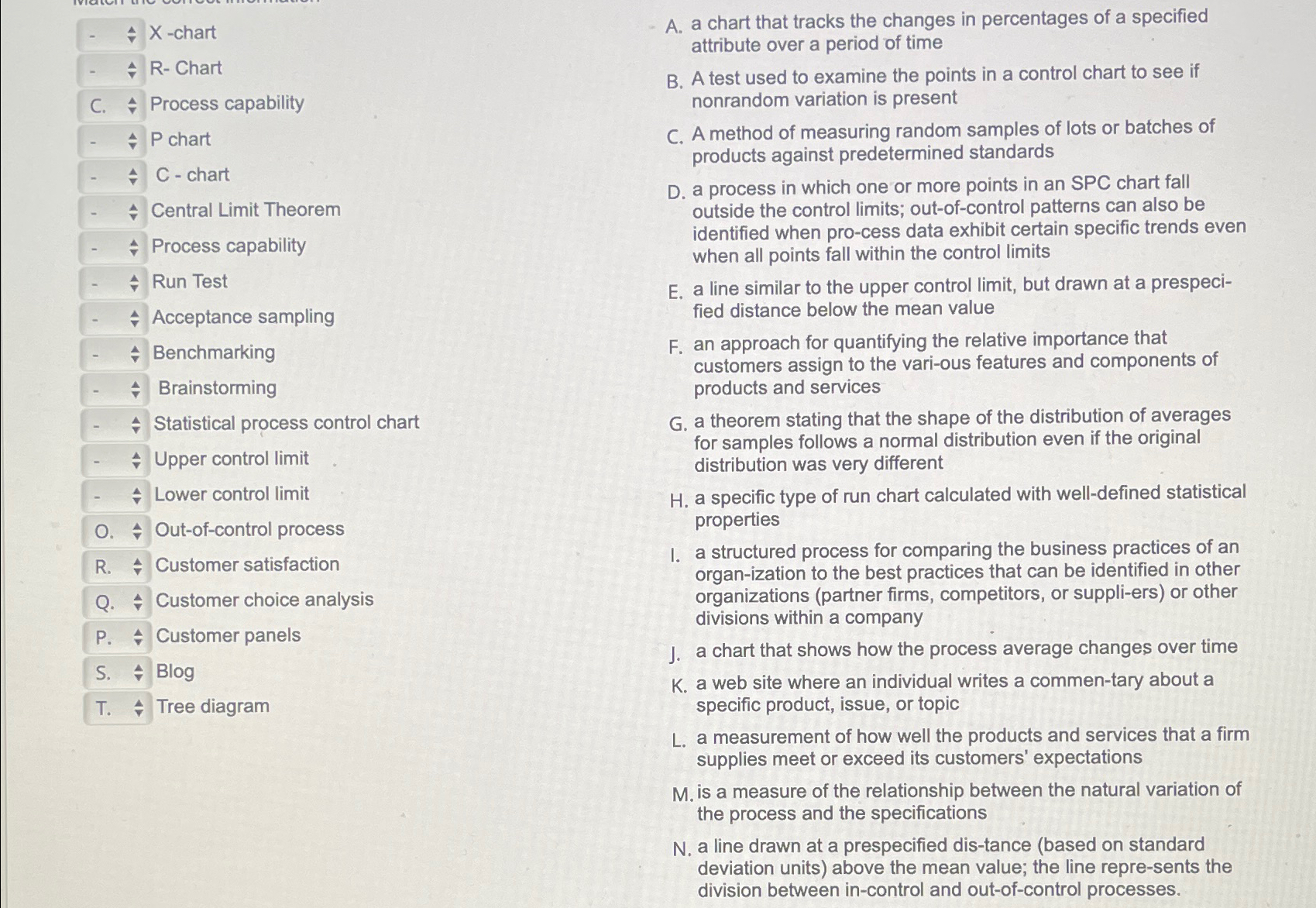  X -chart R- Chart C. Process capability P chart C -