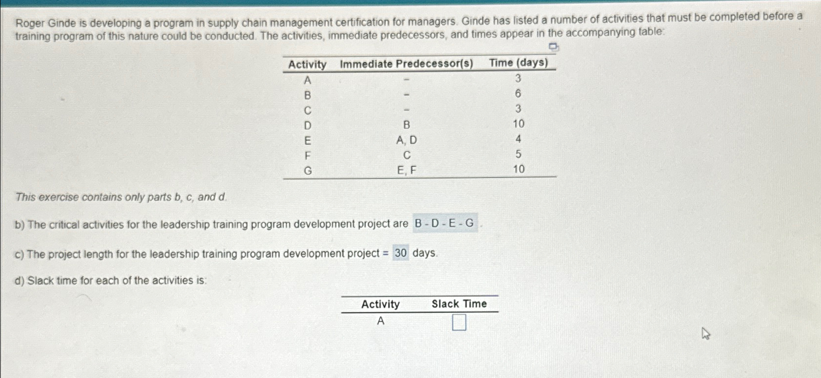 Roger Ginde is developing a program in supply chain management certification