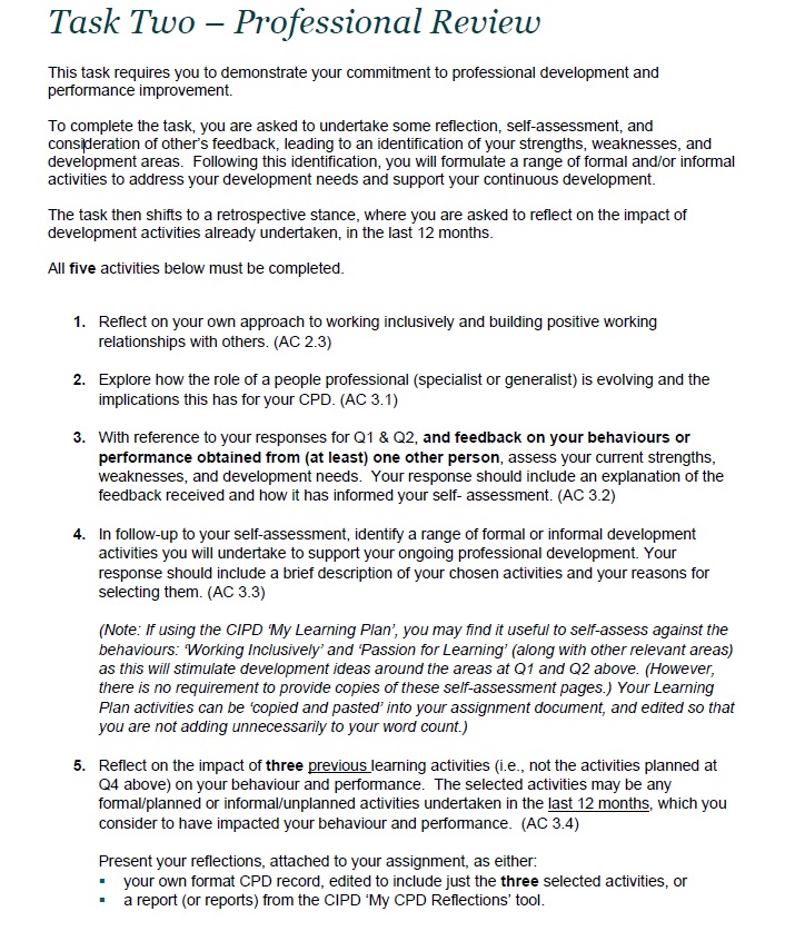  Task Two - Professional Review This task requires you to demonstrate