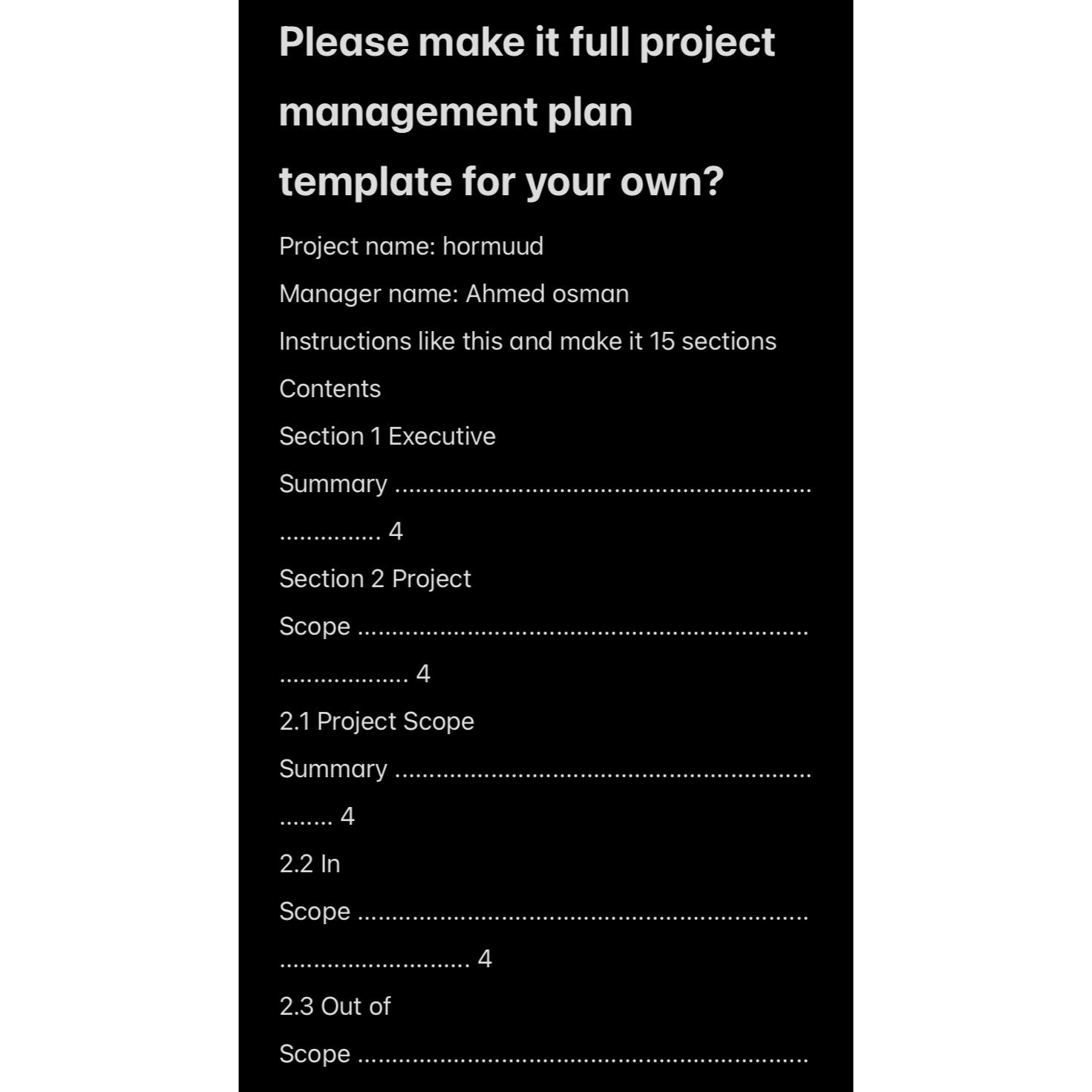  Please make it full project management plan template for your own?
