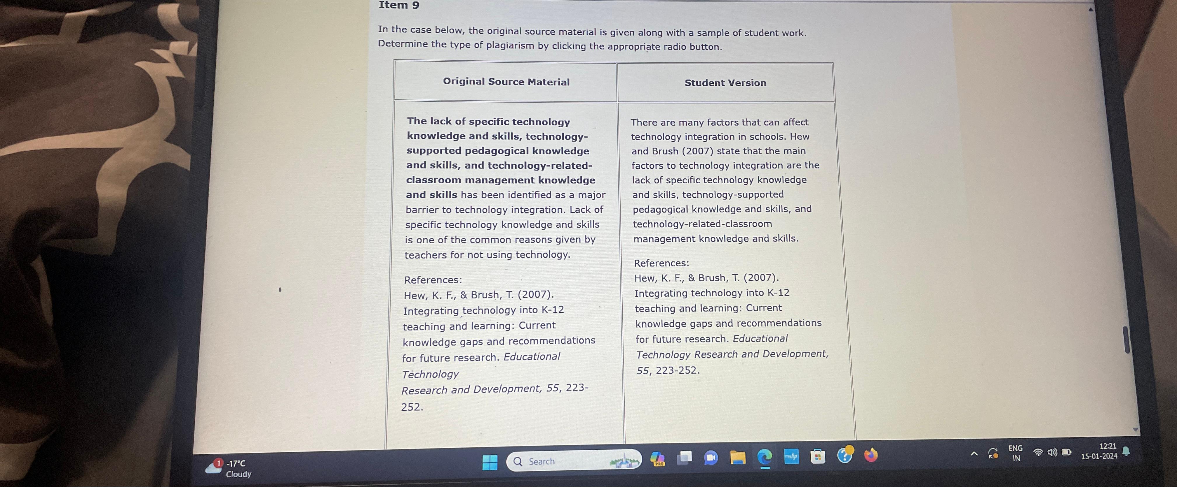  Item 9 In the case below, the original source material is