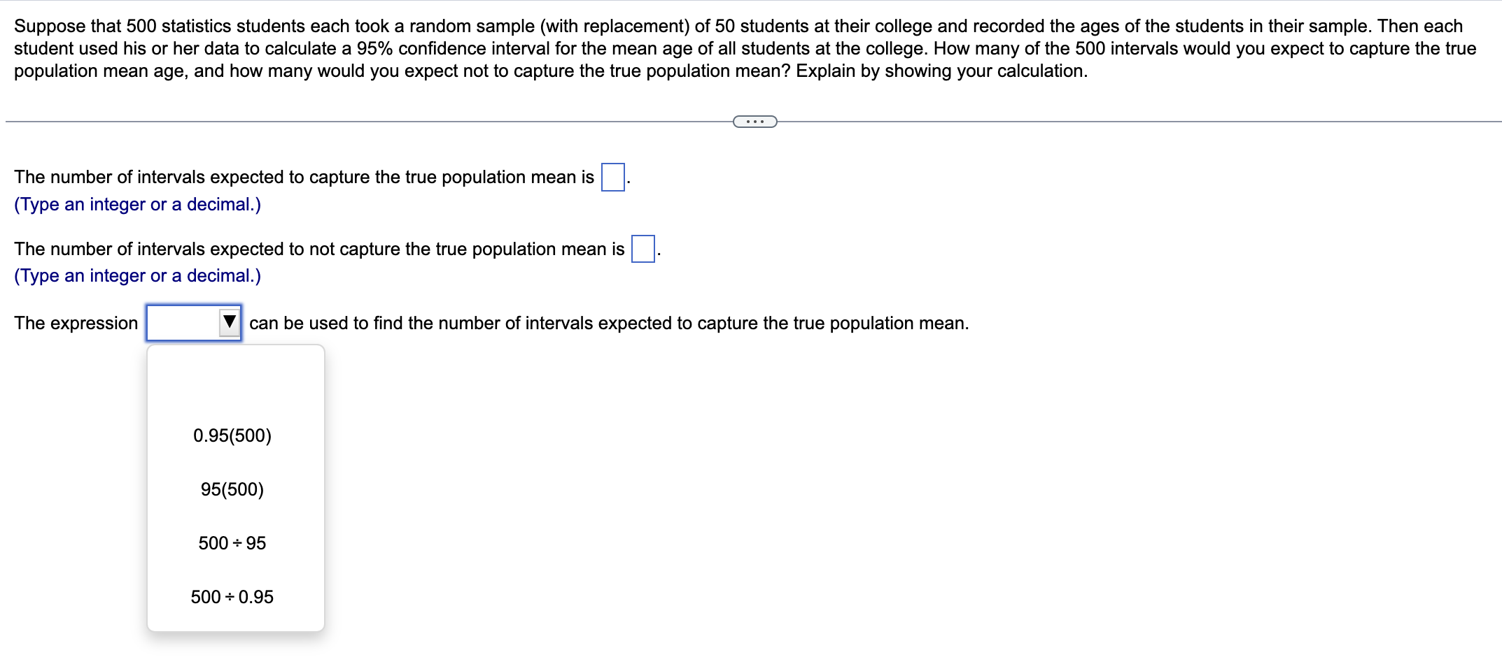 Suppose that 500 statistics students each took a random sample (with