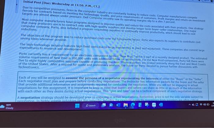  Initial Post [Due: Wednesday at 11:59. P.M., CT.] Due to competitive