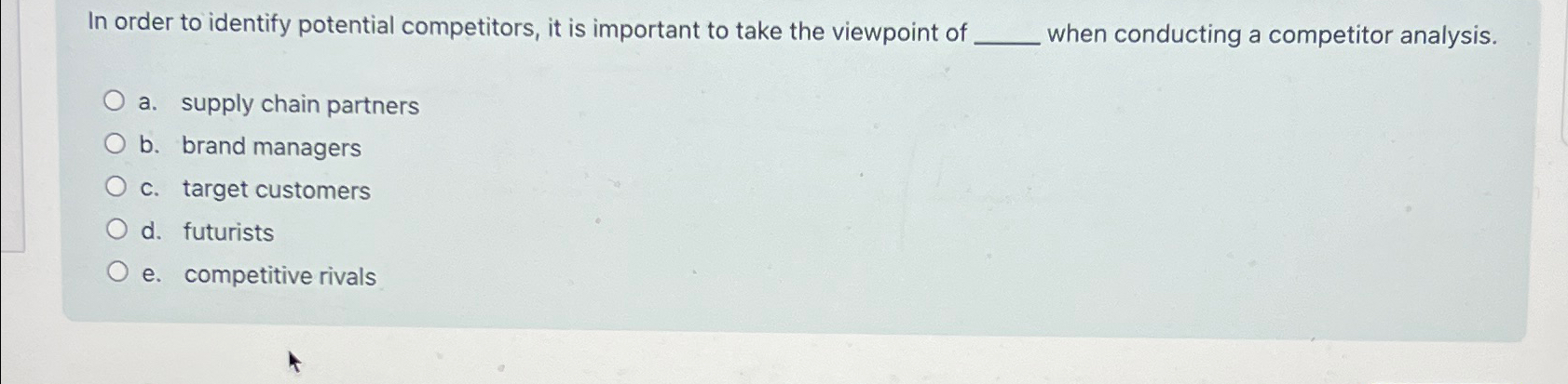  In order to identify potential competitors, it is important to take