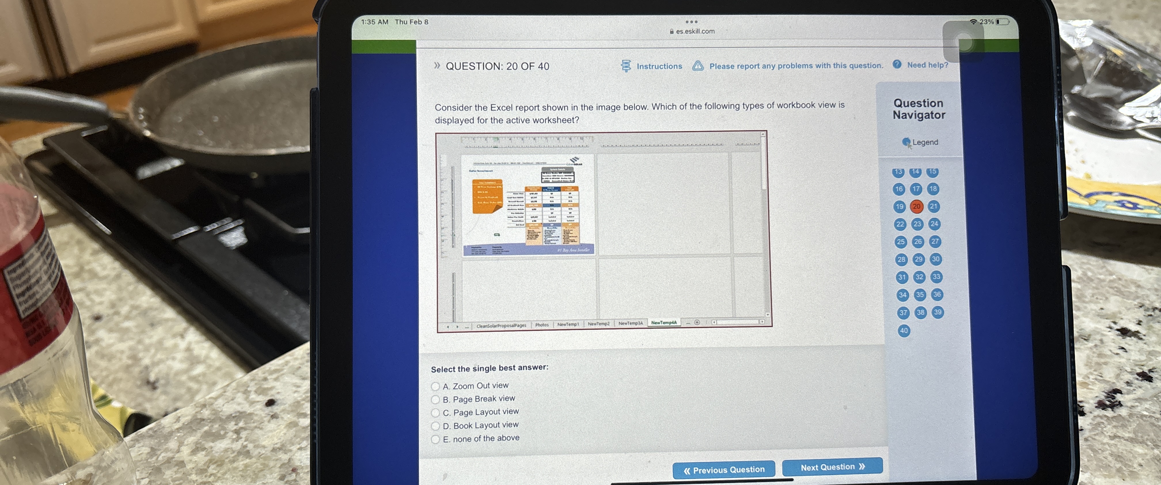  1:35 AM Thu Feb 8 ) QUESTION: 20 OF 40 Instructions