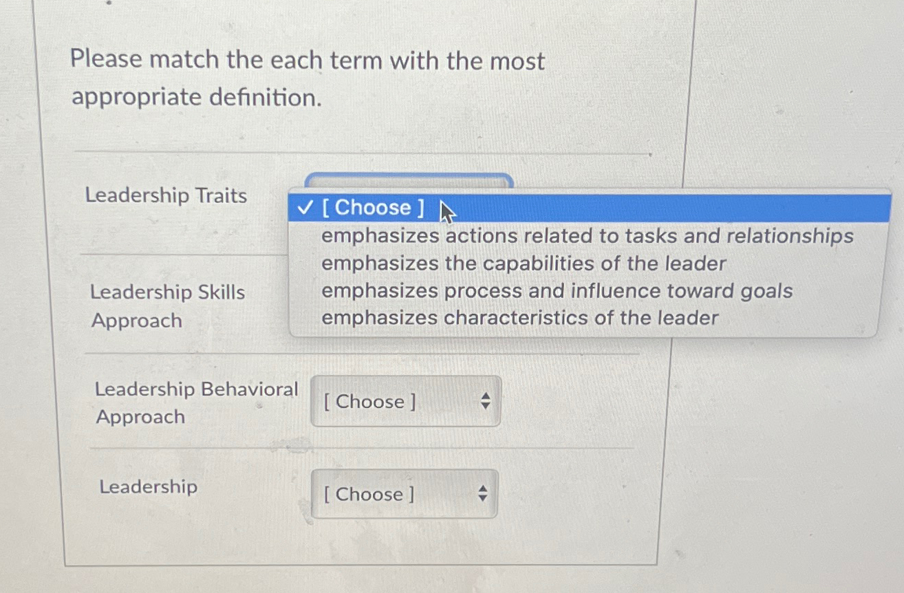  Please match the each term with the most appropriate definition. Leadership