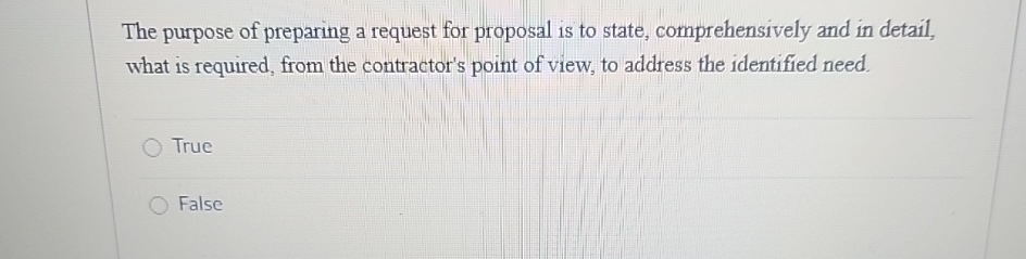  The purpose of preparing a request for proposal is to state,