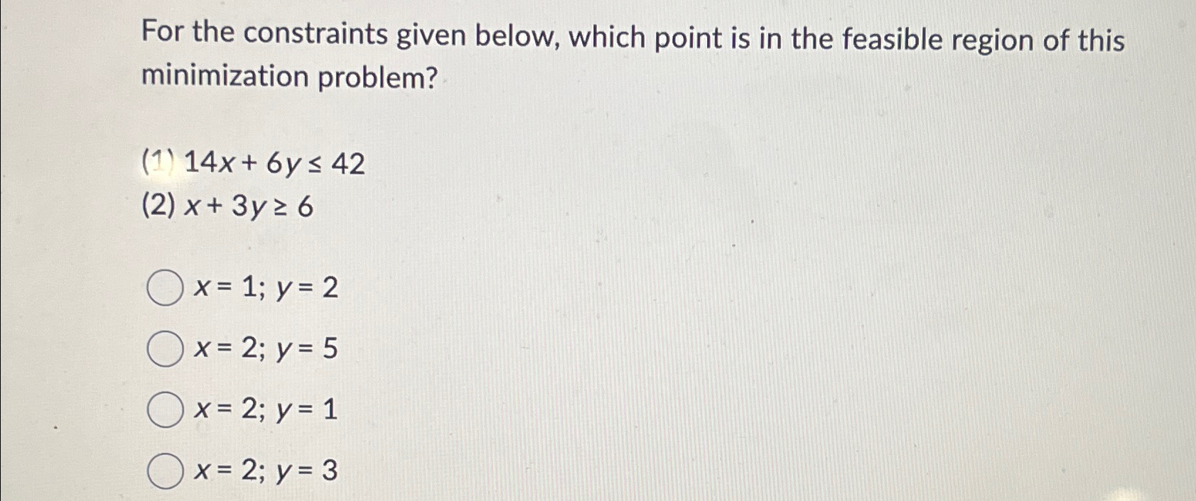  For the constraints given below, which point is in the feasible