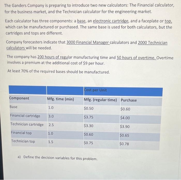 The Ganders Company is preparing to introduce two new calculators: The Financial