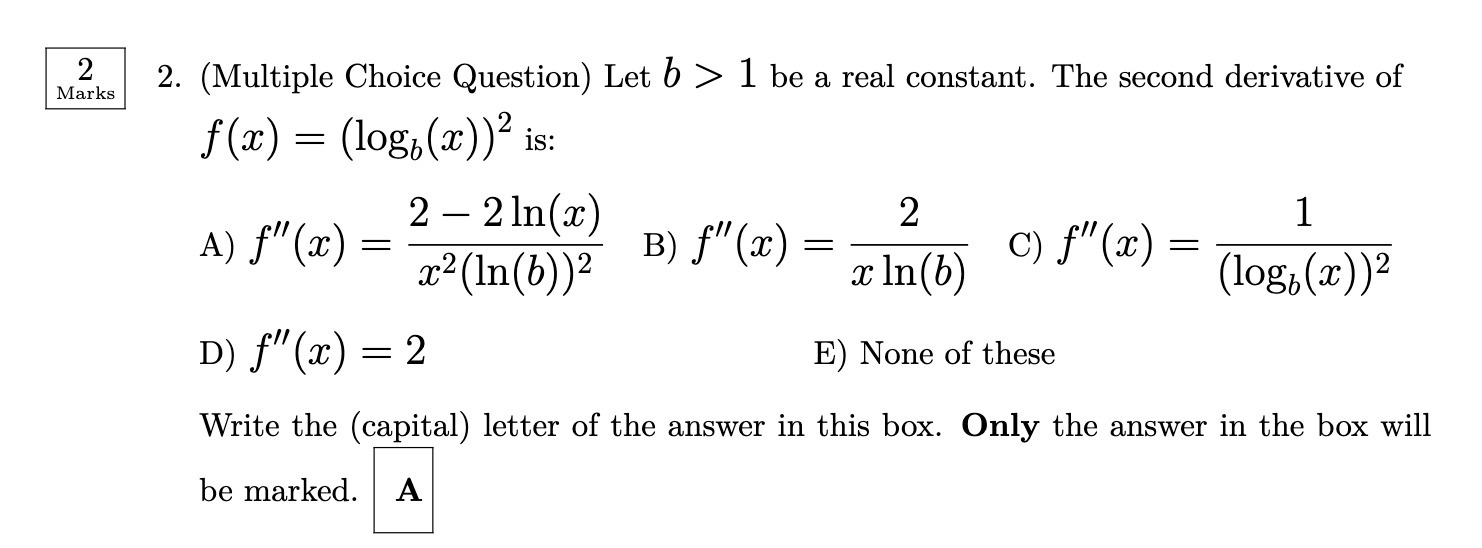 2. (Multiple Choice Question) Let b > 1 be a real