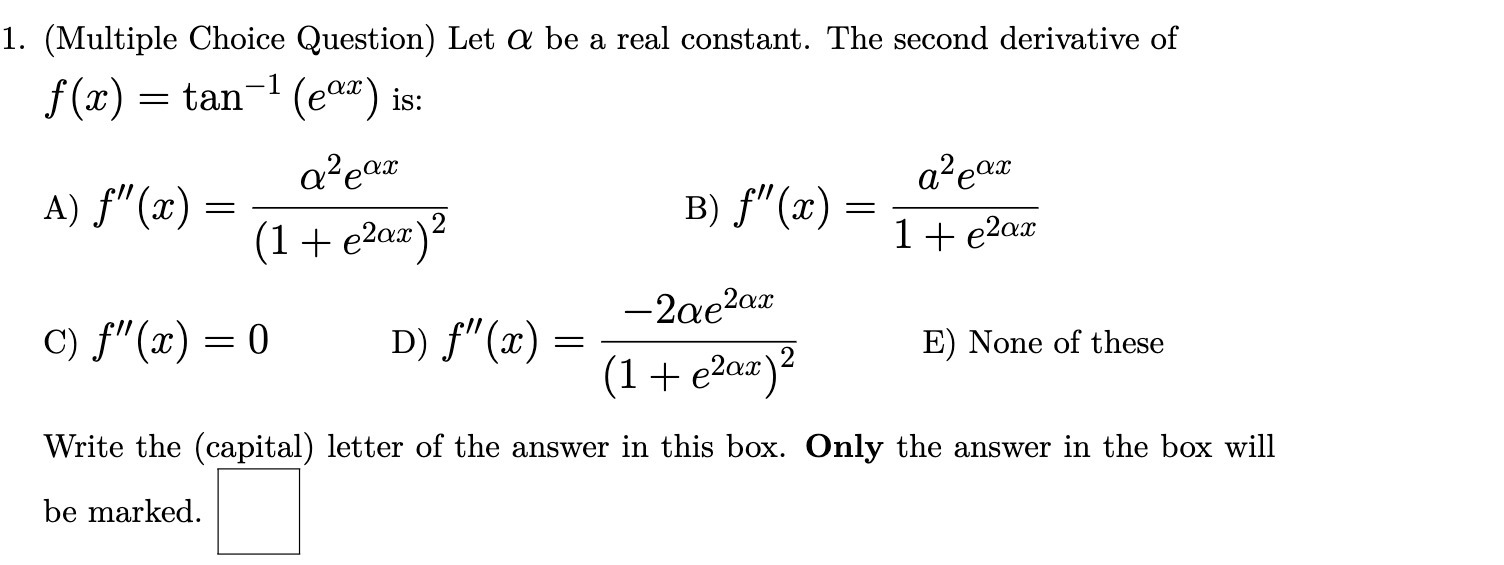 1. (Multiple Choice Question) Let 0! be a real constant. The