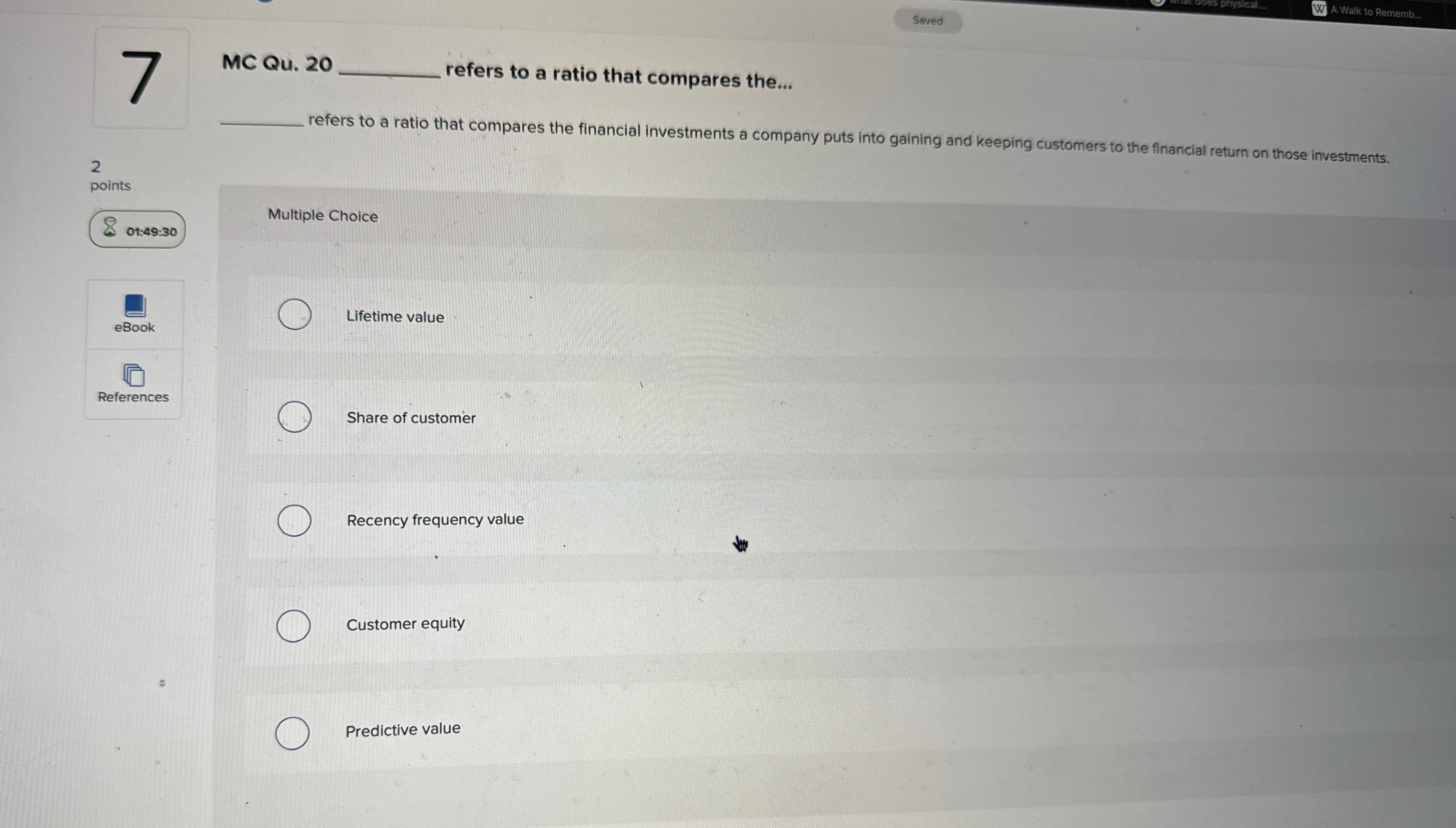  MC Qu.20 refers to a ratio that compares the... refers to