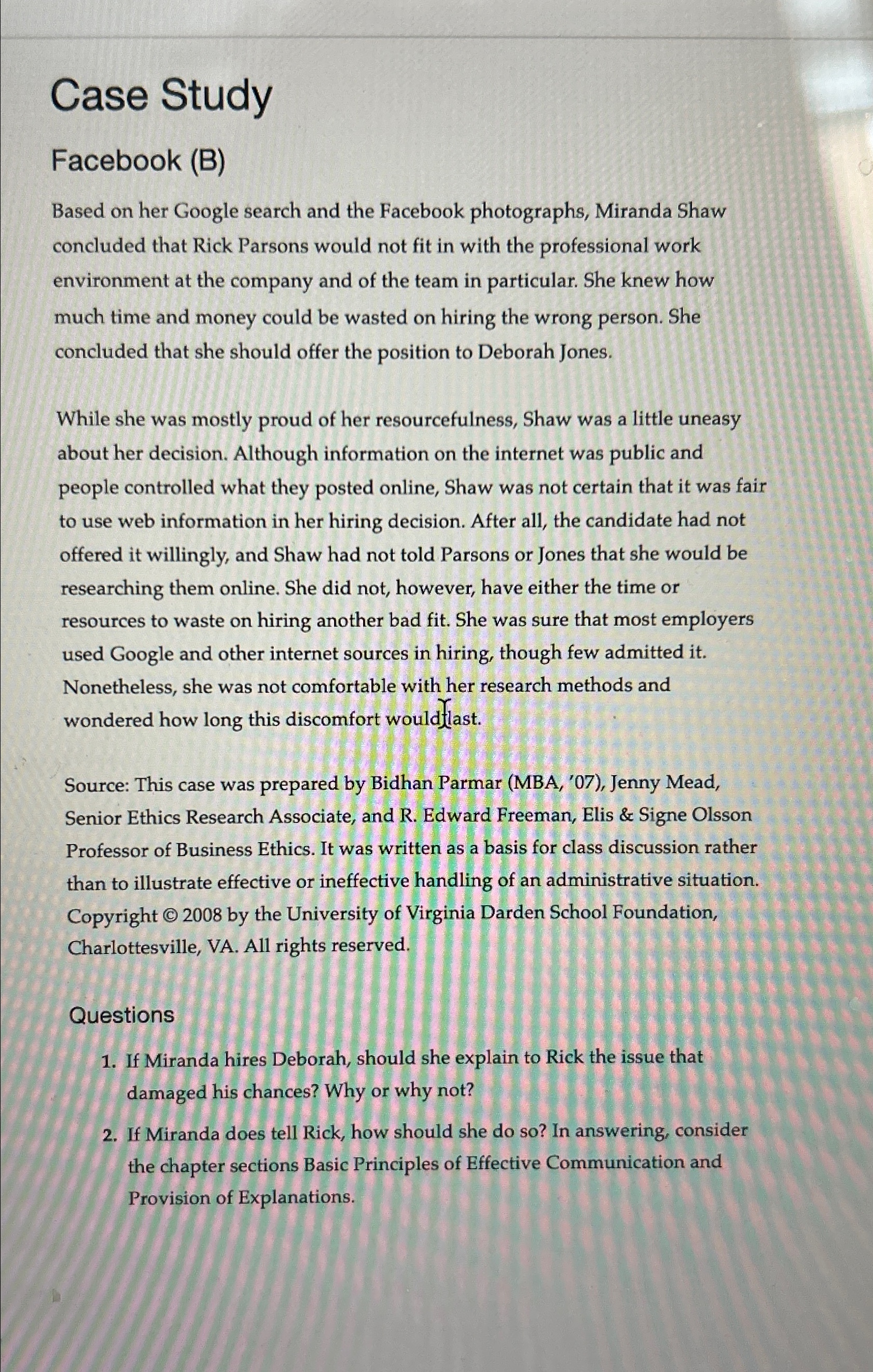  Case Study Facebook (B) Based on her Google search and the