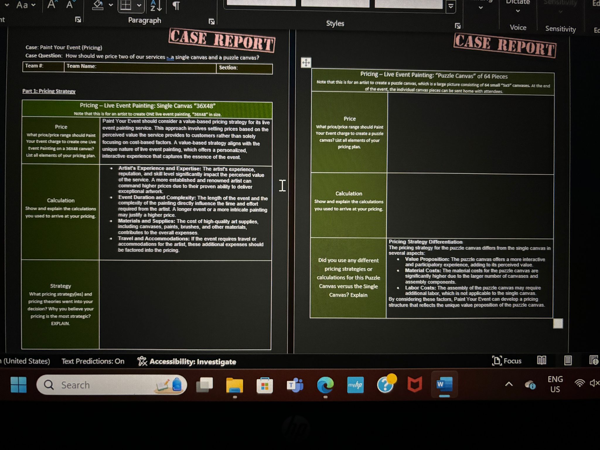  AavvAA?*** Paragraph Styles Voice Sensitivity Case: Paint Your Event (Pricing) Case