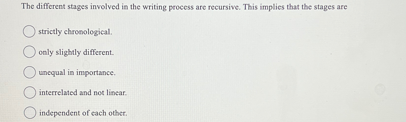  The different stages involved in the writing process are recursive. This