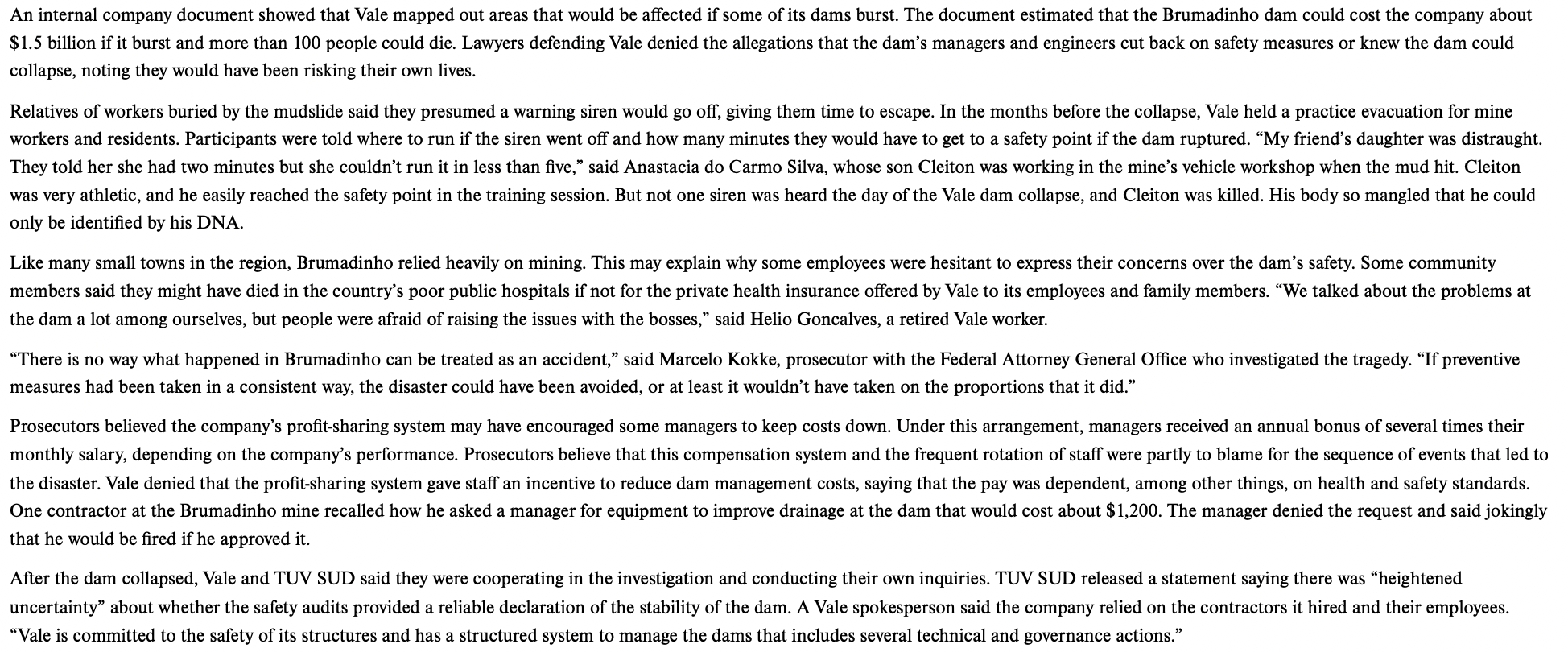 leaving 19 dead. communities. structurally unsound. TUV SUD employees expressed worry about